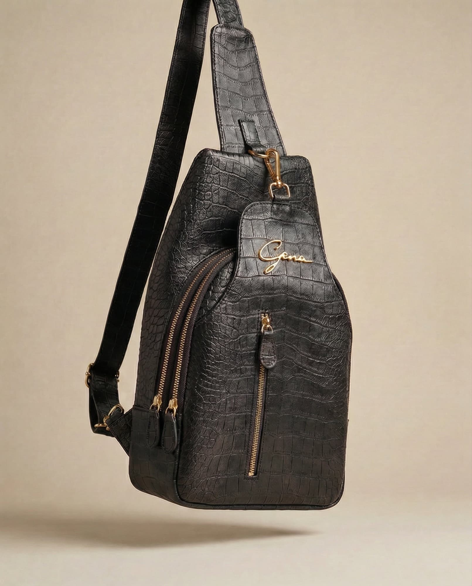 Black sling bag, studio